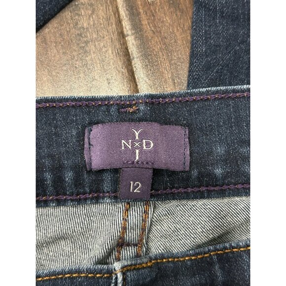 NYDJ Marilyn Straight Denim Jeans Blue Sz 12 Mid Rise Dark Wash Denim Cotton - Picture 6 of 10